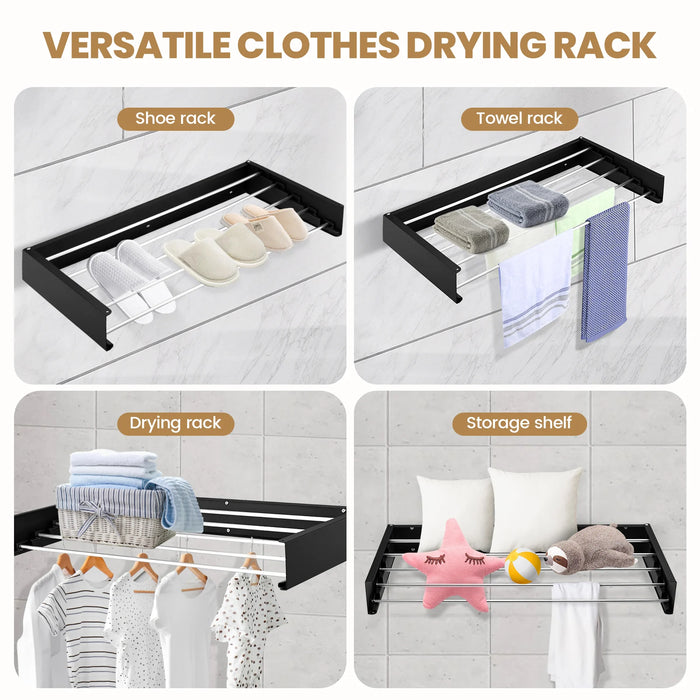 Collapsible Wall-Mounted Laundry Drying Rack — 5 aluminium rods, space-saving