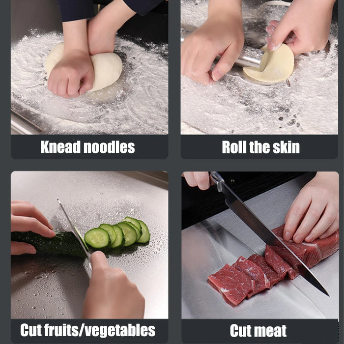 L-shaped Stainless Steel Double-Sided Chopping Board — Large Cutting & Kneading Panel