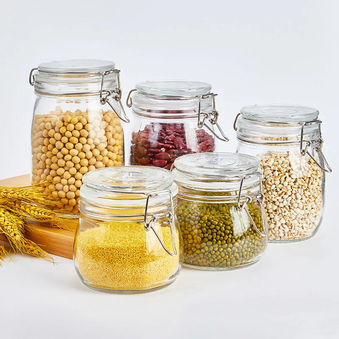 Sealed Glass Jars with Clip Lids — Airtight Food-Grade Storage (500–1000ml & 3‑piece set)