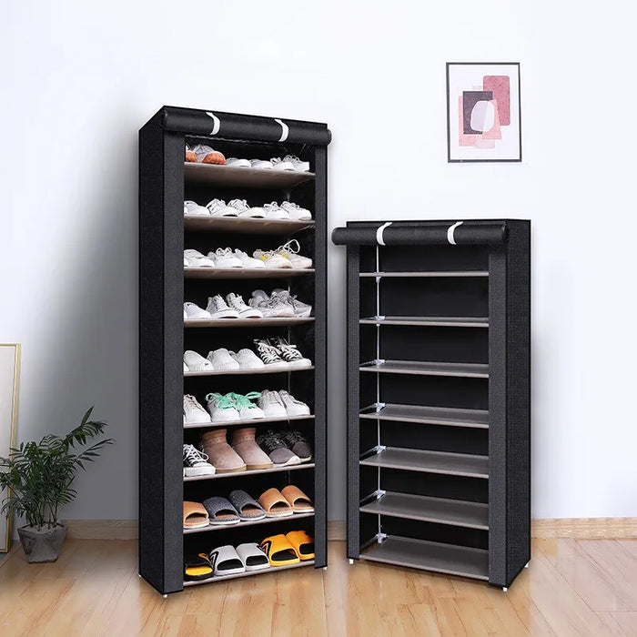 6/8/10-Layer Dustproof Shoe Cabinet Organiser — Non-woven, Space-saving