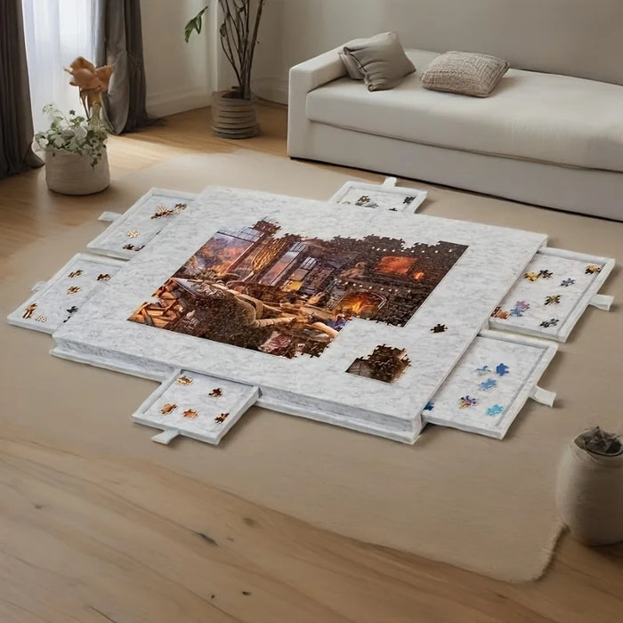 Tilting Puzzle Board with 6 Drawers – 2-in-1 Lid Stand, Felt Surface for 1000+ Piece Puzzles