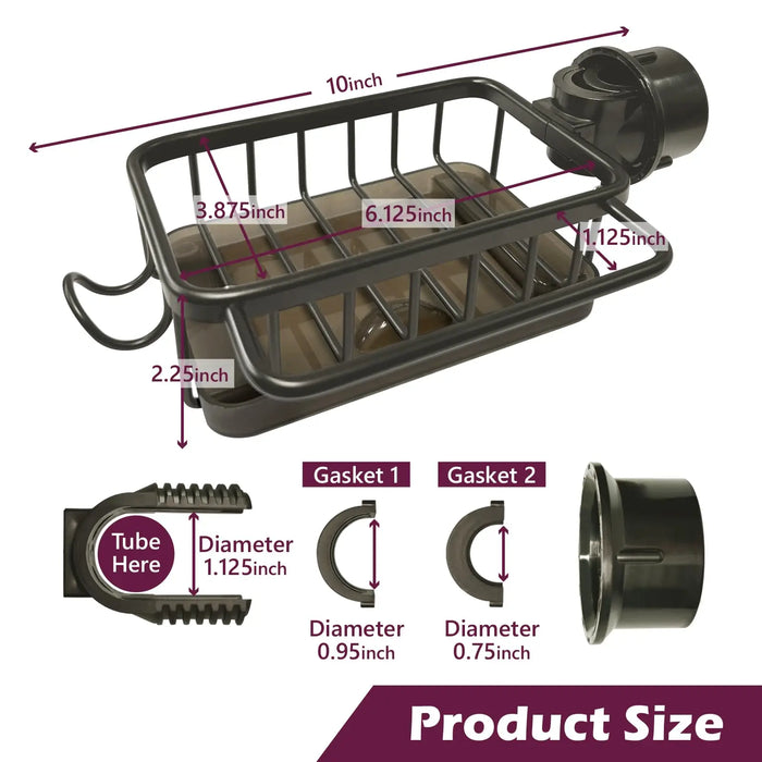 Kitchen Sink Faucet Organiser — Rustproof Adjustable Sponge & Brush Holder