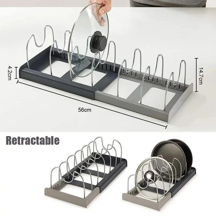 Expandable Stainless Steel Pot & Pan Rack — 7-Divider Cookware Organiser