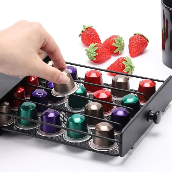Metal Coffee Pod Drawer – 40-Capsule Storage Organiser for Home & Office Counter