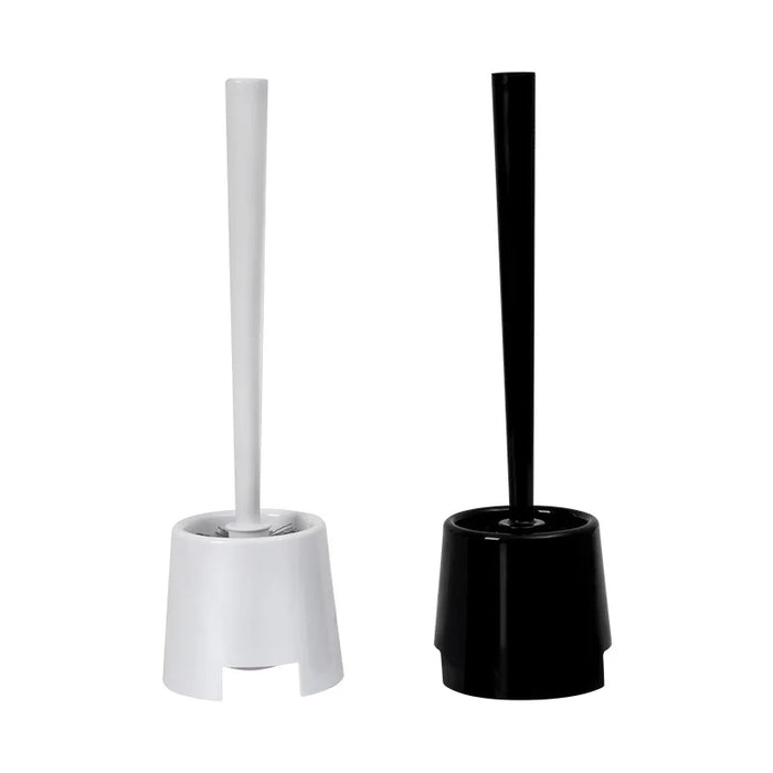 Long‑Handle Toilet Brush with Holder — Flexible Deep‑Clean, Portable (White or Black)