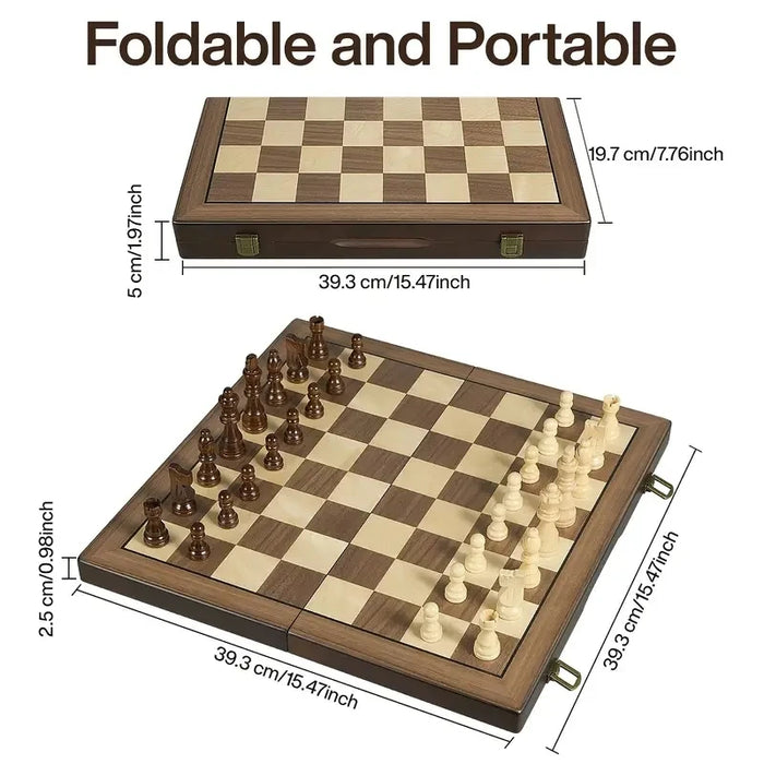 39.3cm / 15.47in Magnetic Wooden Folding Chess Set with 2 Extra Queens – Travel & Tournament