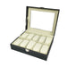 12-Slot Watch Box — Grey PU Leather with Clear Window & Velvet Lining