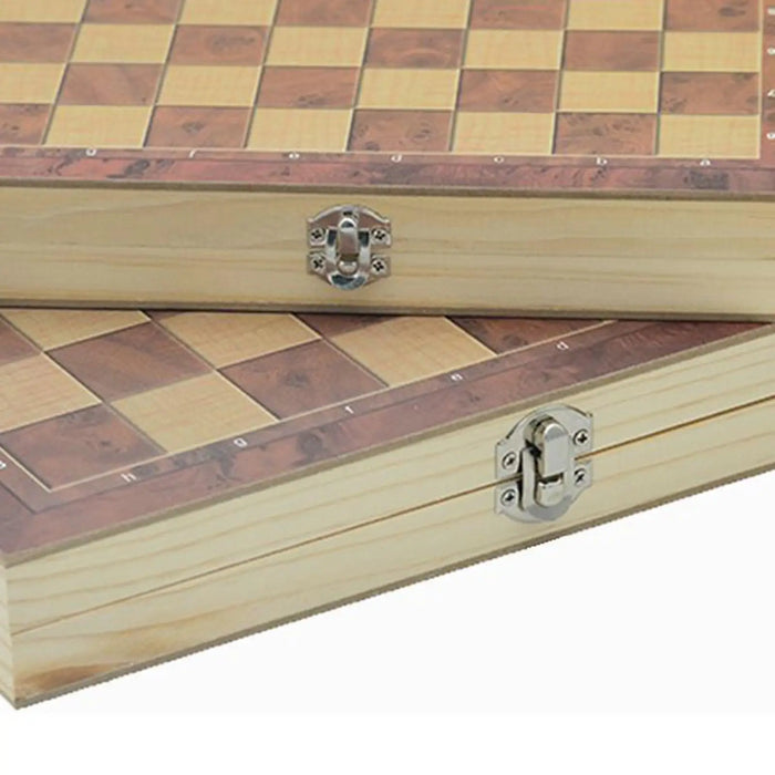 3-in-1 Folding Wooden Game Set — Chess, Checkers & Backgammon (24cm)