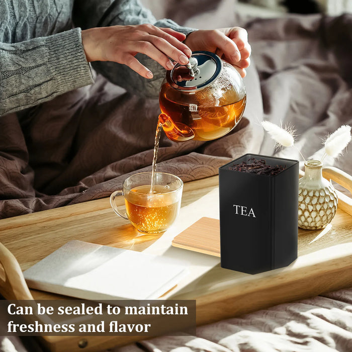 3‑Piece 1 L Coffee, Tea & Sugar Canisters with Airtight Bamboo Lids — Metal Storage Jars