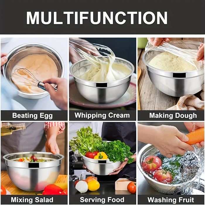 8-Piece Stainless Steel Mixing Bowls with Airtight Lids — Black, Non-Slip Bases