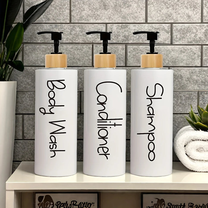 3-Pack Refillable Hand Pump Soap Dispensers – 500ml, Bamboo & Plastic