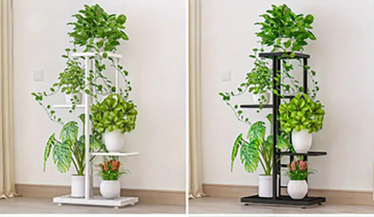 Metal Plant Stand — 4/6/8-Tier Flower Pot Rack, White or Dark Grey