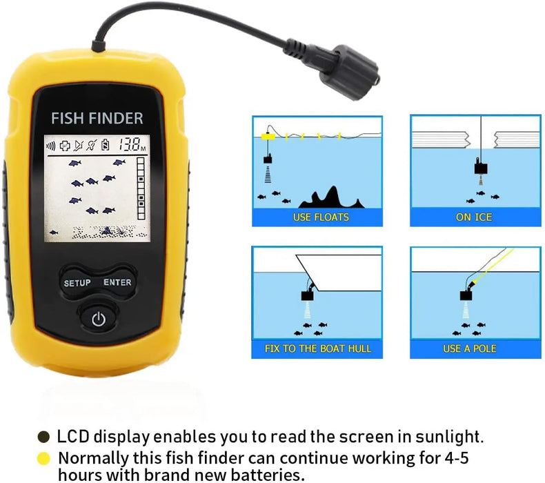Portable Sonar Fish Finder — 100 m Depth, 45° Beam & Fish Alarm