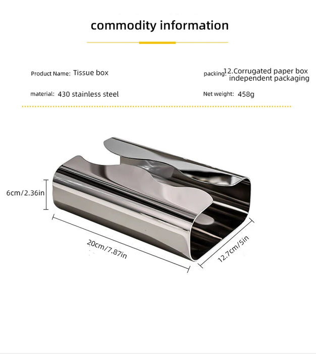 Stainless Steel Tissue Box — Irregular Pull-Paper Dispenser (Silver)