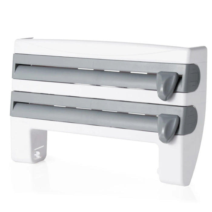 Wall-Mounted Wrap Dispenser with Cutter — Grey ABS, 39 x 24 x 10 cm
