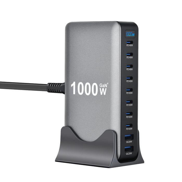1000W GaN 10‑Port PD3.1 Fast Charging Station — Up to 140W USB‑C (for iPhone, Samsung, Xiaomi, Huawei)