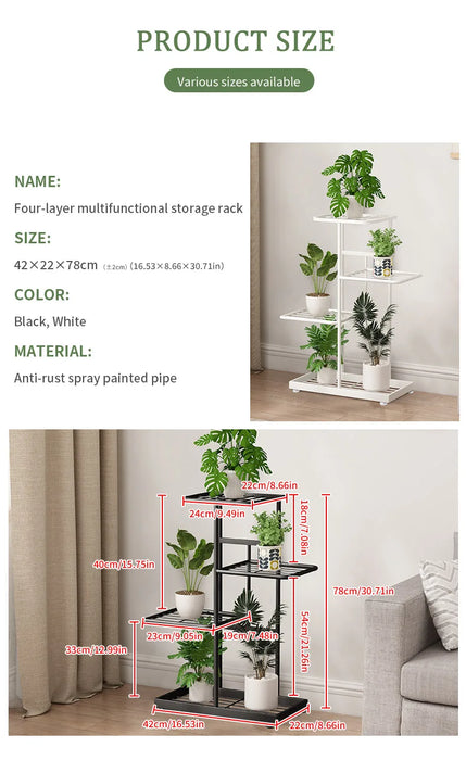 Iron Plant Stand – 4/5/6-Tier Flowerpot Organiser, Black or White
