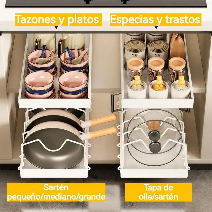 Kitchen Pull-Out Organiser — Pots, Lids, Spices & Drying Rack (Adjustable)