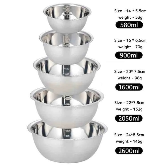 5-piece Stainless Steel Nesting Mixing Bowls (14–24cm) – Non-slip, Lightweight