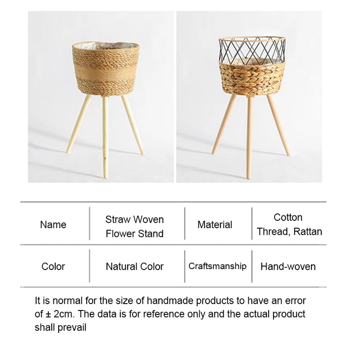 Floor‑standing Rattan Plant Stand with Wooden Legs — Indoor Pothos Holder