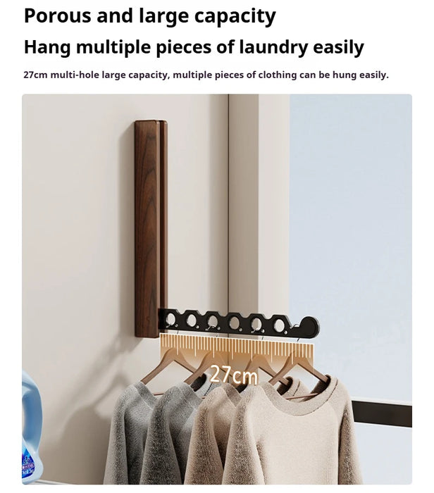 Wood Wall-Mounted Clothes Hanger — Foldable, Space-Saving Drying Rack