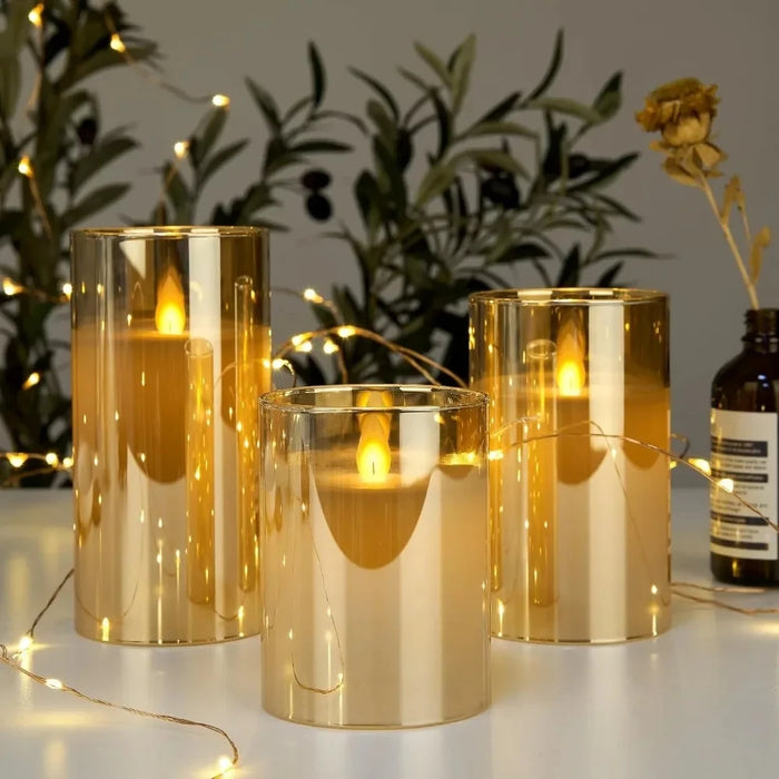 Set of 3 LED Flameless Candles with Remote Control — Flickering Décor Lights for Weddings & Parties