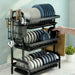 Large 2- or 3-Tier Carbon Steel Dish Rack – Auto-Draining Kitchen Organiser (Black)