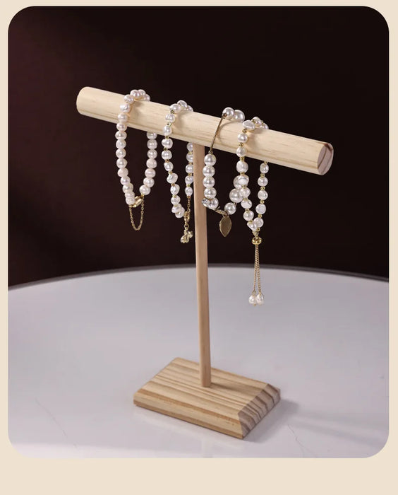 Solid Wood Jewellery Display Stand with Wooden Base – Bracelet, Necklace & Hairband Rack