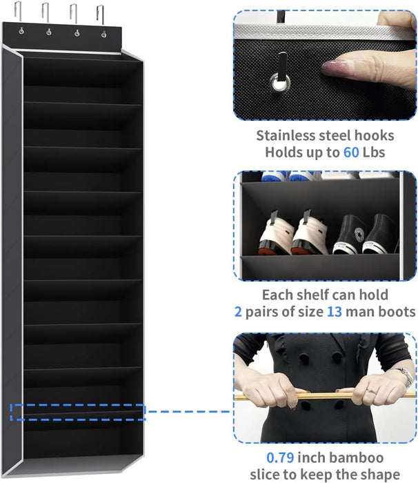 10-Tier Over-the-Door Shoe Organiser — Deep Pocket Hanging Rack (74in x 17in x 11in)