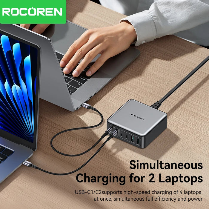 200W GaN 6-in-1 Desktop USB-C PD Charger — 4× USB-C, 2× USB-A