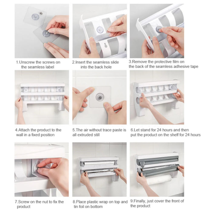 Wall-Mounted Wrap Dispenser with Cutter — Grey ABS, 39 x 24 x 10 cm