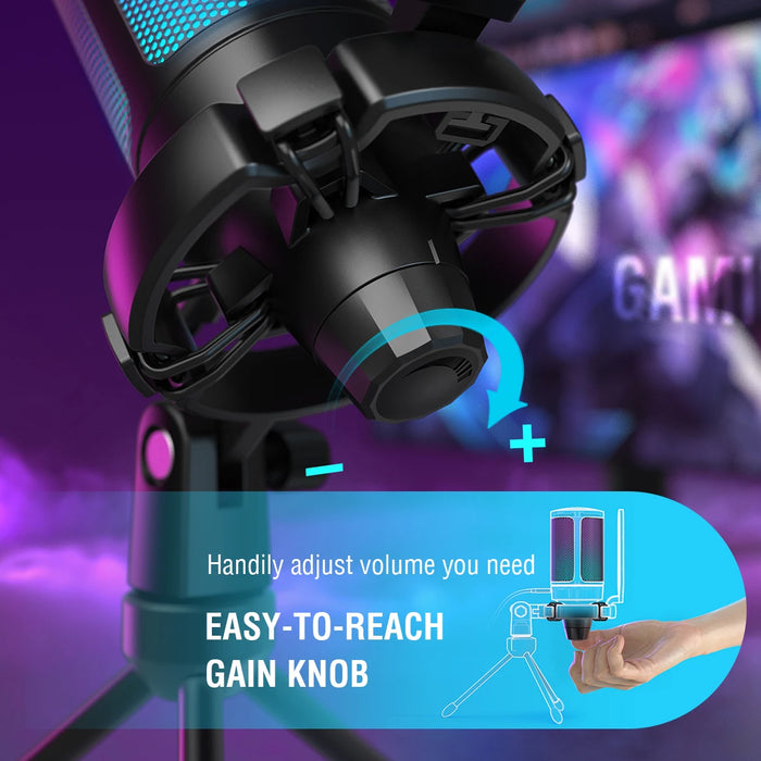 USB Condenser Gaming Microphone A6V — RGB, Pop Filter & Shock Mount