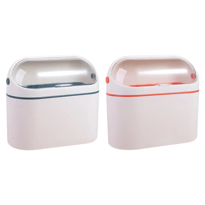 Mini Desktop Compost Bin – Hanging Countertop Rubbish Bucket (Orange / Navy)