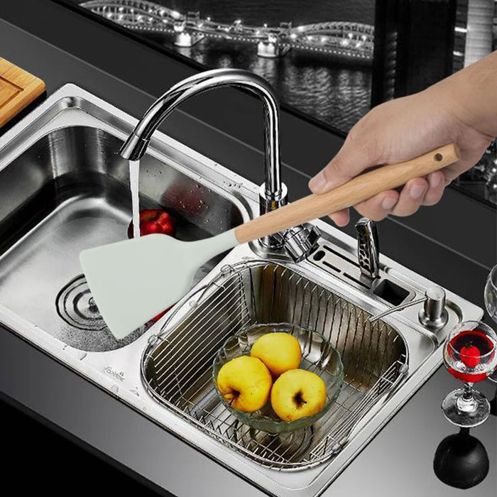 12-Piece Silicone Kitchen Utensil Set with Wooden Handles, Non-Stick