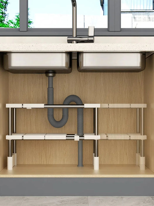 Retractable Under-Sink 2-Layer Cabinet Shelf — Multipurpose Kitchen & Bathroom Organiser