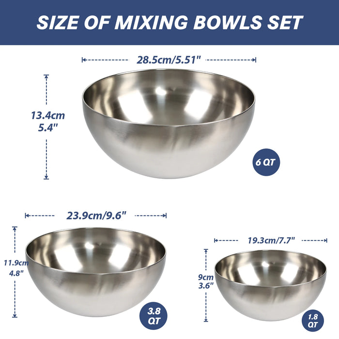 TastyWay Stainless Steel Bowls — S, M, L Vintage Silver Mixing & Serving Set