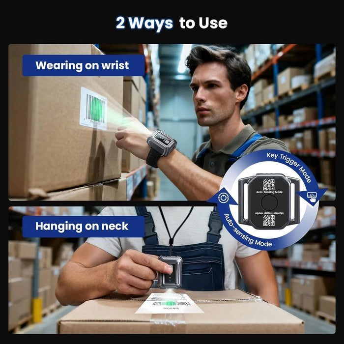 Wristband Wearable Barcode Scanner — Hands‑Free 1D & 2D Bluetooth and USB QR Reader (Mini)
