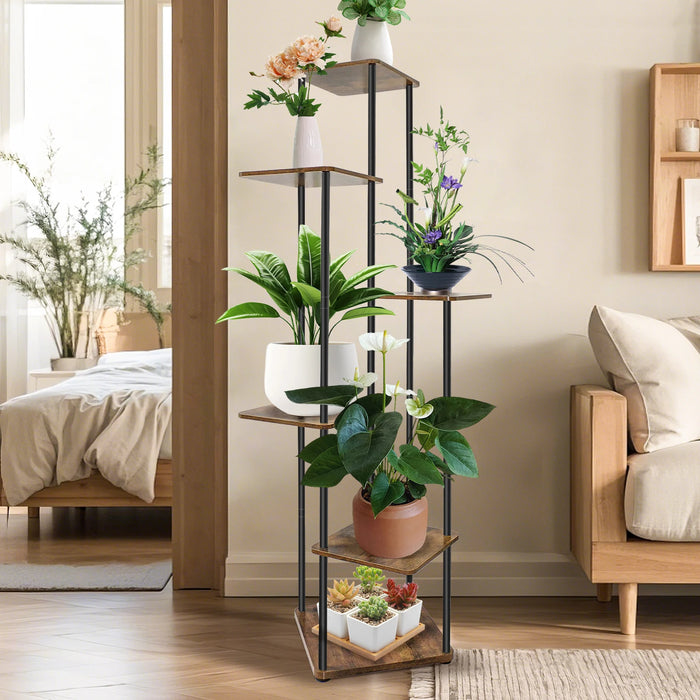 4/5/6-Tier Metal and Wood Plant Stand — Indoor & Outdoor Corner Display