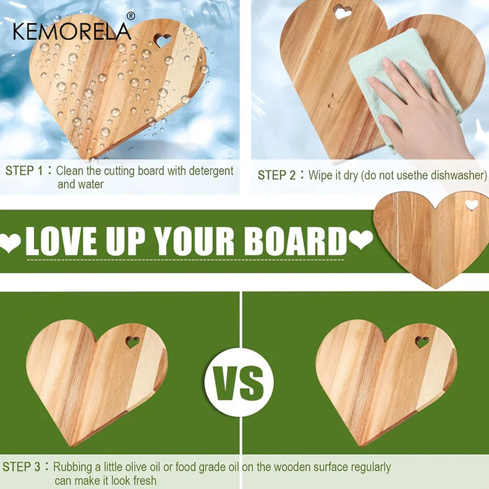 Heart-Shaped Acacia Wood Cutting Board – Bread & Cheese Platter (1 or 2 pcs)