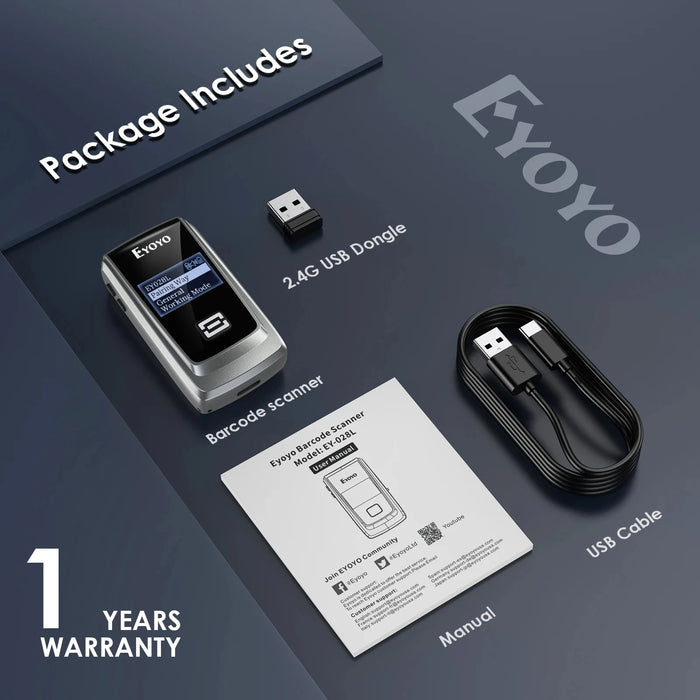 EY-028P QR Code Scanner with 1" Colour LCD — Portable Bluetooth 1D/2D Barcode Reader (iPhone, iPad, Android, PC, POS)