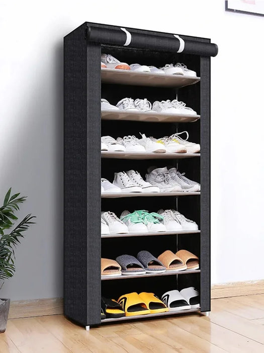 6/8/10-Layer Dustproof Shoe Cabinet Organiser — Non-woven, Space-saving