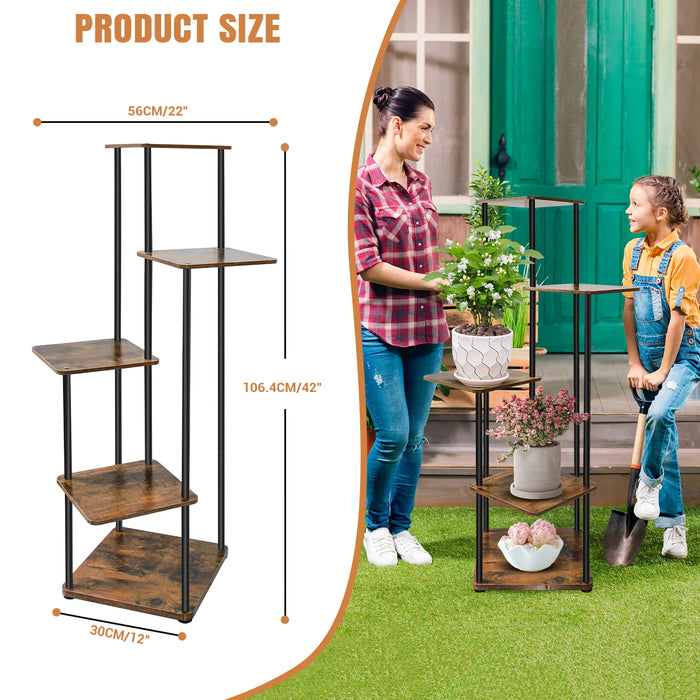 4/5/6-Tier Metal and Wood Plant Stand — Indoor & Outdoor Corner Display