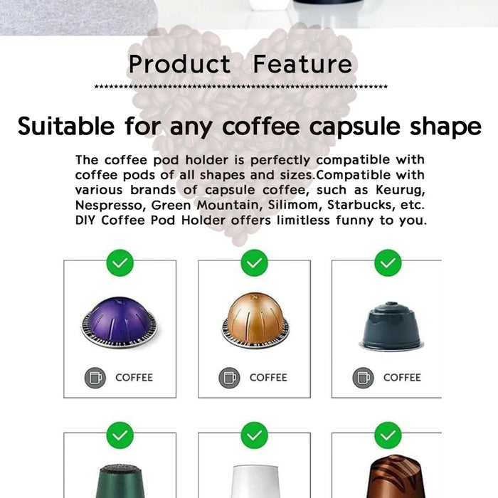 Universal Coffee Capsule Holder – 10 Adhesive Strips for K‑Cup, Nespresso, Dolce Gusto