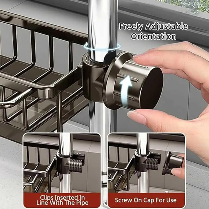Kitchen Sink Faucet Organiser — Rustproof Adjustable Sponge & Brush Holder