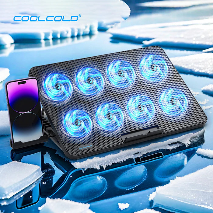 Laptop Cooling Pad with 8 Fans for 12–17 inch Laptops — 7-Height Adjustable with Phone Holder