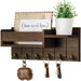 Rustic Wooden Wall Key Holder with Shelf — 6 Hooks & Mail Organiser