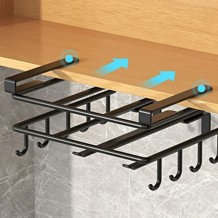 Under-Cupboard Kitchen Hanging Rack with Hooks — Paper Towel, Cutting Board & Pot Lid Holder