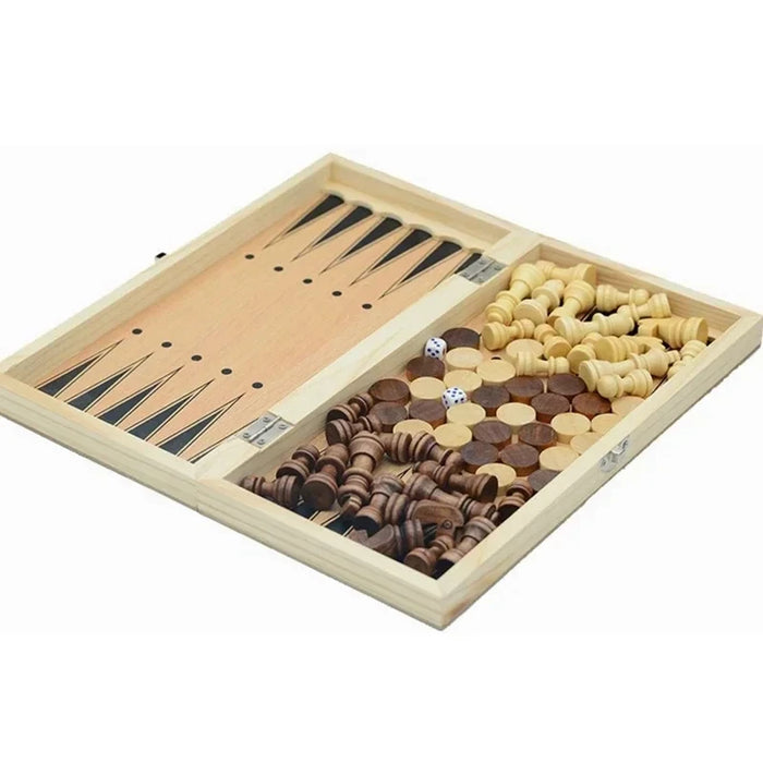 3-in-1 Board Game Set – Chess, Checkers & Backgammon with Dice