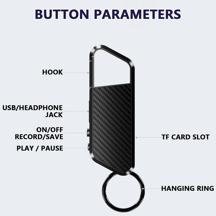 Mini Keyring Voice Recorder — Voice‑Activated, TF Card Up to 128GB