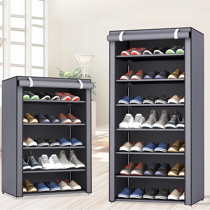 Multi-Tier Shoe Cabinet with Dust-Proof Rolling Shutter — 6/8/10 Tiers, Space-Saving